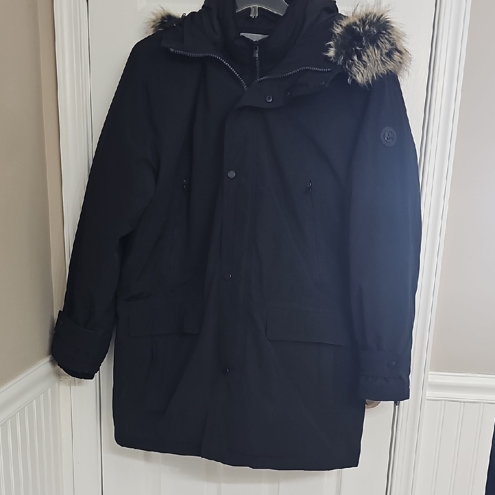 Men's Michael Kors Black Puffer Jacket with Faux Fur Hood